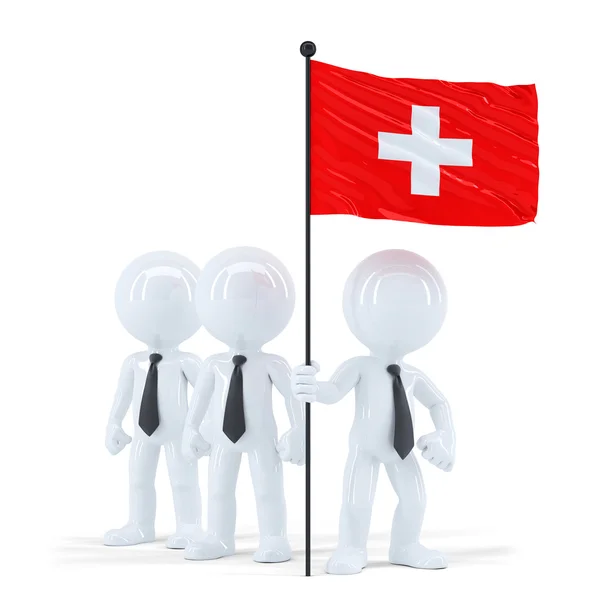 Equipo empresarial holding flag de Suiza . —  Fotos de Stock