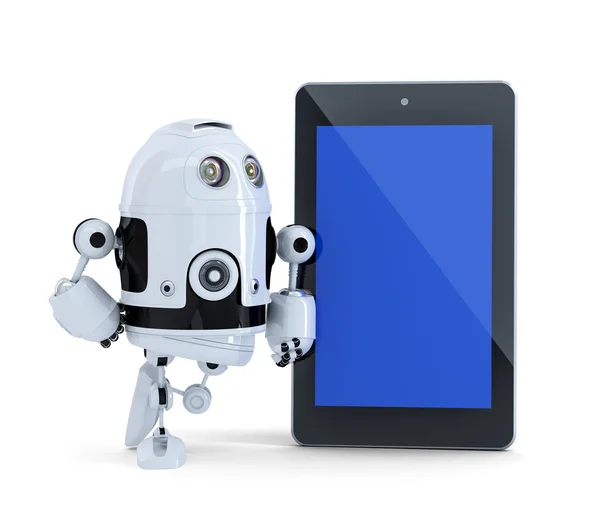 Robot with tablet pc. — Stock Photo, Image