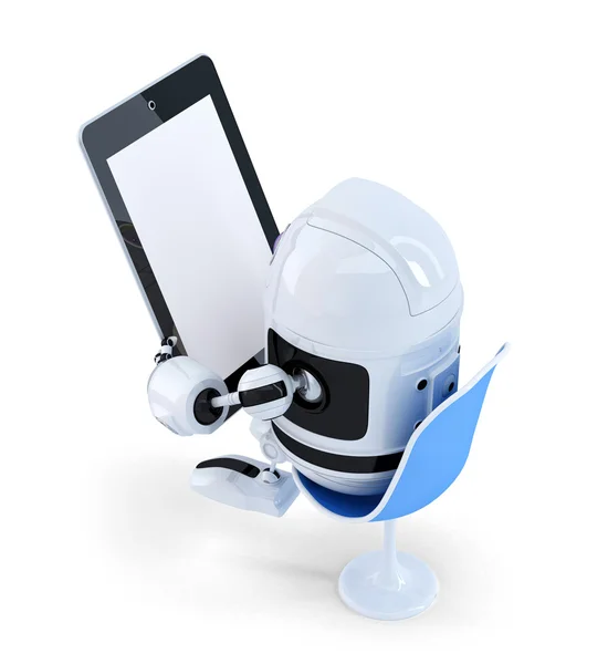 Robot seduto con un computer Tablet . — Foto Stock