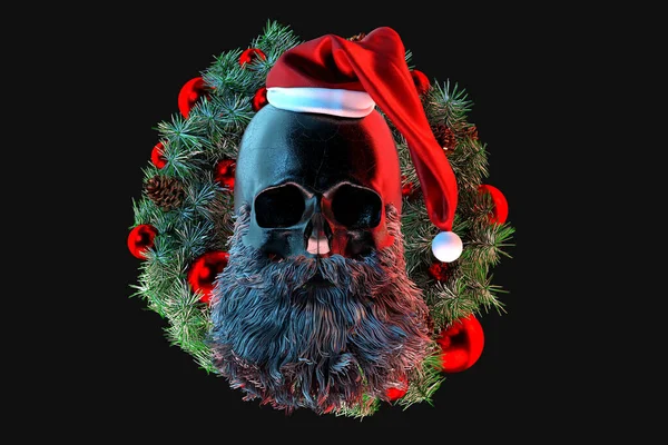 Череп Санта Клауса Тлі Різдвяного Вінця Рендерінг — стокове фото