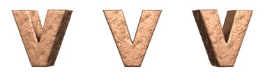 Bakır harfler alfabe koleksiyonu setinden V harfi. İzole edilmiş. 3B Hazırlama