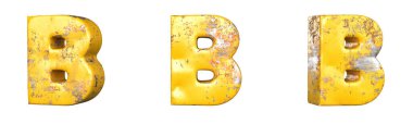Alfabe seti metalik sarı grunge harflerinin B harfi. İzole edilmiş. 3B Hazırlama