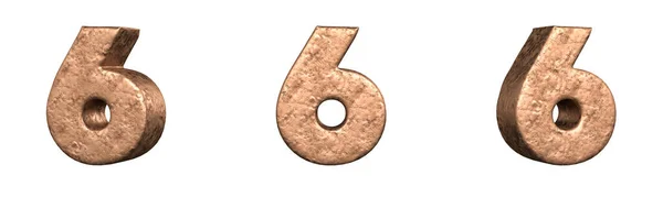 Number Six Copper Numbers Collection Set Isolated Rendering — Stock Photo, Image