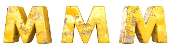Letter Alphabet Set Metallic Yellow Grunge Letters Isolated Rendering — Stock Photo, Image