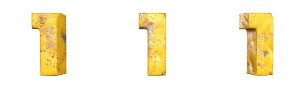 Nummer Uit Een Set Metallic Gele Grunge Nummers Geïsoleerd Weergave — Stockfoto