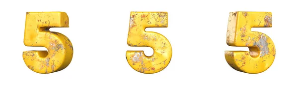 Цифра Пять Набора Метафорических Желтых Цифр Изолирована Рендеринг — стоковое фото