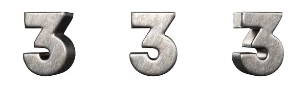 Number Three Scratched Iron Numbers Collection Isolated Rendering — Stock Photo, Image