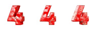 Red 'den 4 numara metalik sayı koleksiyonu seti. İzole edilmiş. 3B Hazırlama