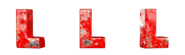 Letter Red Scratched Metallic Letters Alphabet Collection Set Isolated Rendering — Stock Photo, Image