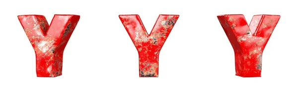 字母Y来自红色刮痕的金属字母集合 孤立无援3D渲染 — 图库照片