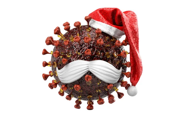 Virus Santa Concepto Pandémico Navidad Aislado Sobre Blanco Renderizado — Foto de Stock