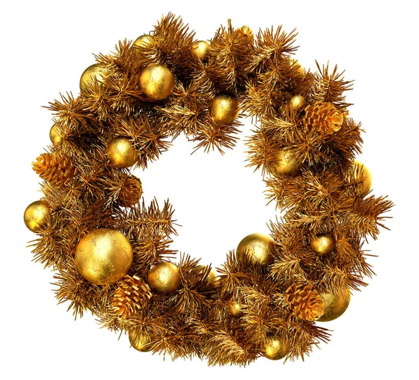 Golden Christmas Wreath White Background Rendering — 图库照片