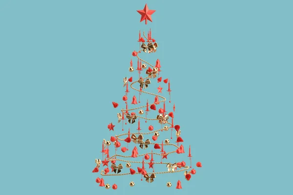 Noel Süslemeleri Bir Noel Ağacının Siluetini Oluşturur Hazırlama — Stok fotoğraf