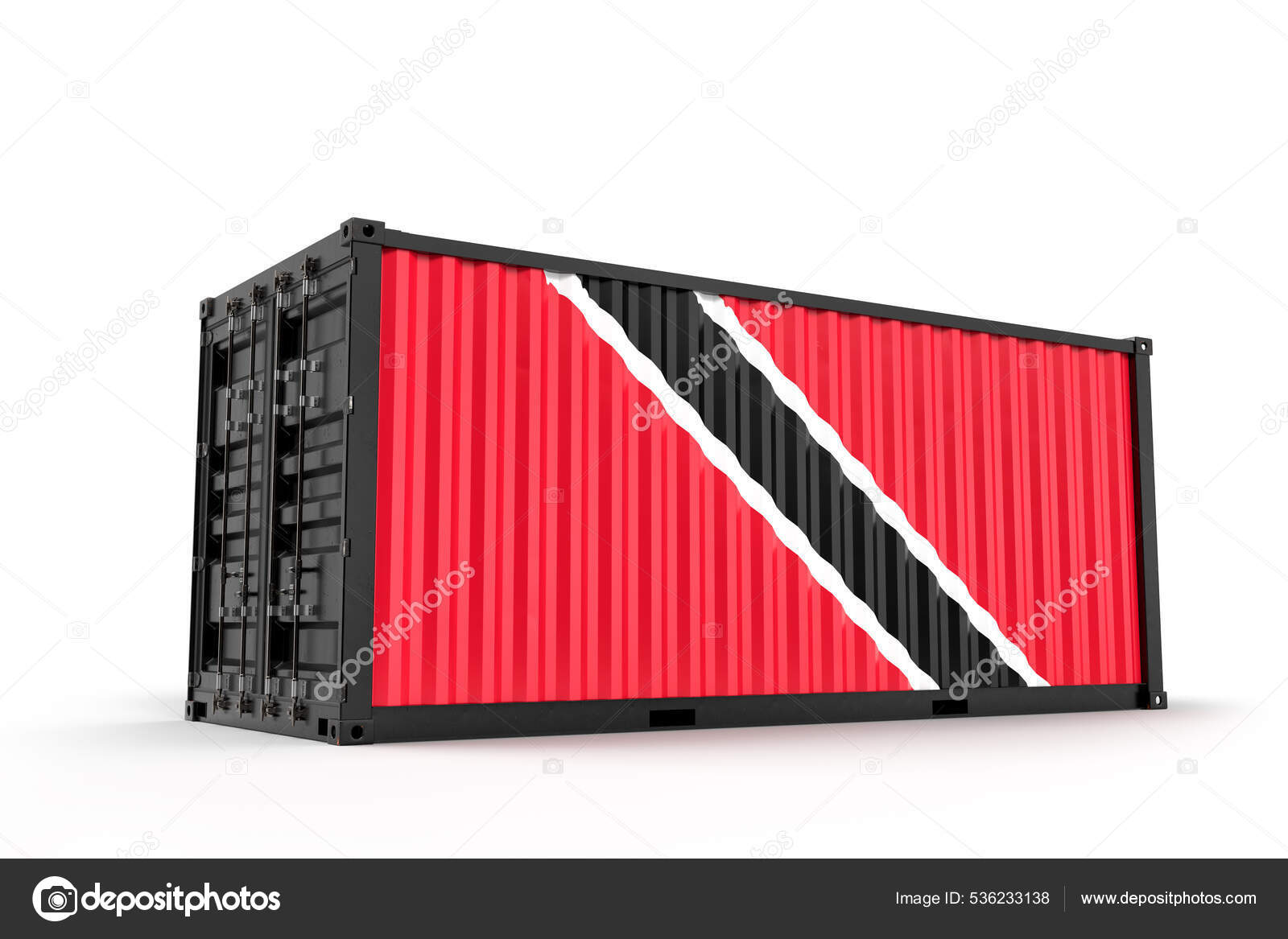 Realistic Shipping Cargo Container Textured Flag Trinidad Tobago Isolated Rendering Stock Photo