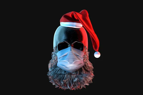 Yüz Maskesi Takmış Noel Baba Nın Kafatası Salgın Hastalık Konsepti — Stok fotoğraf