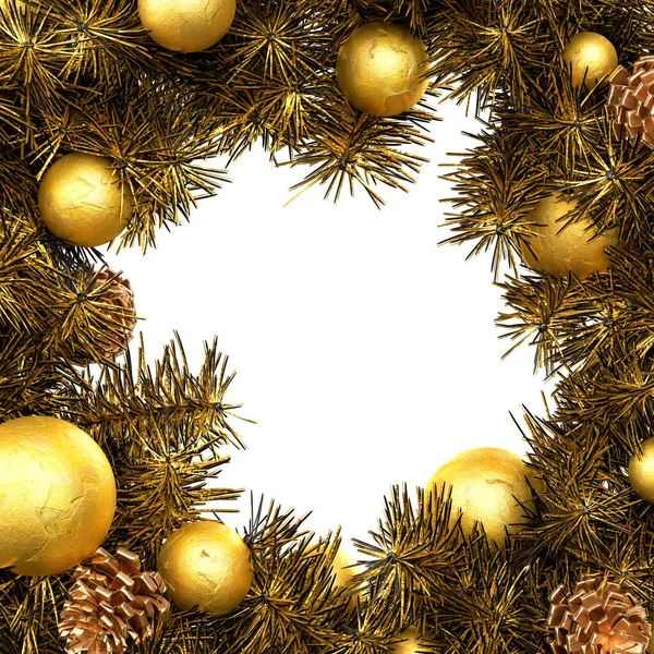 Gold Christmas Wreath Frame Rendering — 图库照片