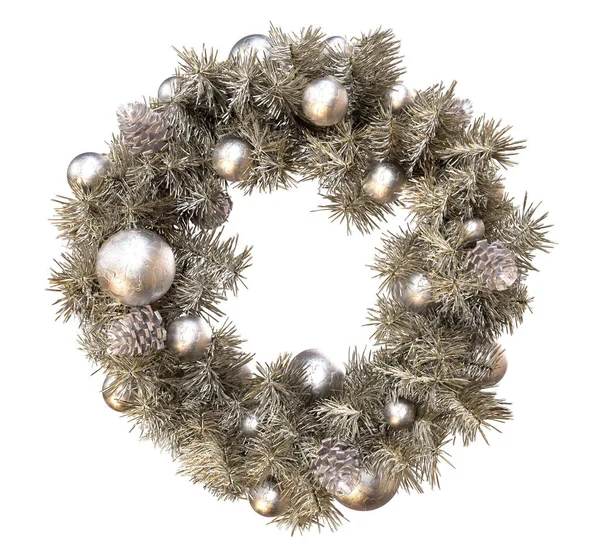 Gold Christmas Wreath Frame Rendering — 图库照片