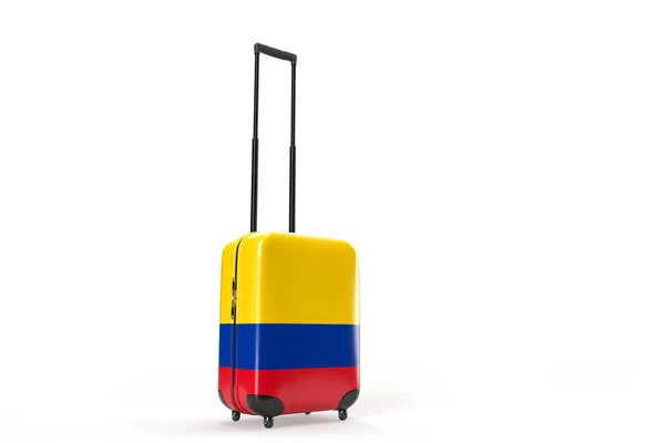 コロンビアの旗で旅行スーツケース 旅行のコンセプト 隔離されてる 3Dレンダリング — ストック写真