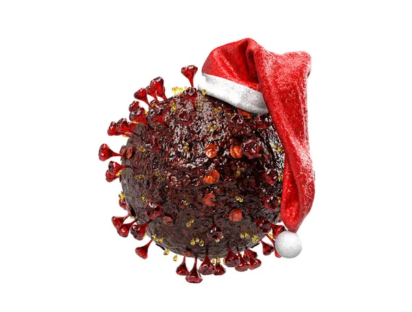 Virus Cell Santa Hat Coronavirus Concept Rendering — 图库照片