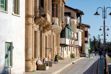 Old houses with stone carved balconies in Nicosia, Cyprus