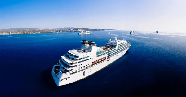 Drone Shot Several Large Cruise Ships Parked Coast Limassol Cyprus — Stockfoto