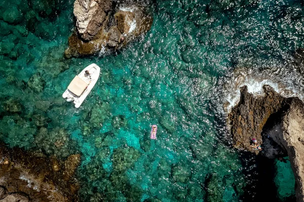 Vista Aérea Lagoa Perto Ponte Love Ayia Napa Chipre — Fotografia de Stock