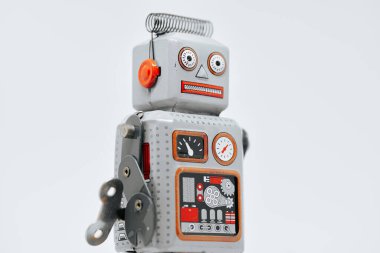 Kalay vintage Robot portresinin yakın çekimi. Renk tonu ayarlandı