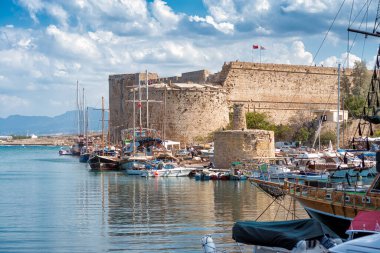 View of Kyrenia harbor and medieval fortress. Kyrenia District, Cyprus clipart