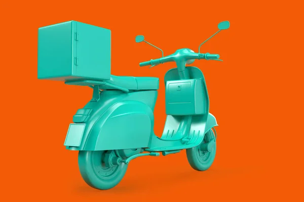 オレンジの背景に配達袋付きの鉄モータースクーター 3Dレンダリング — ストック写真