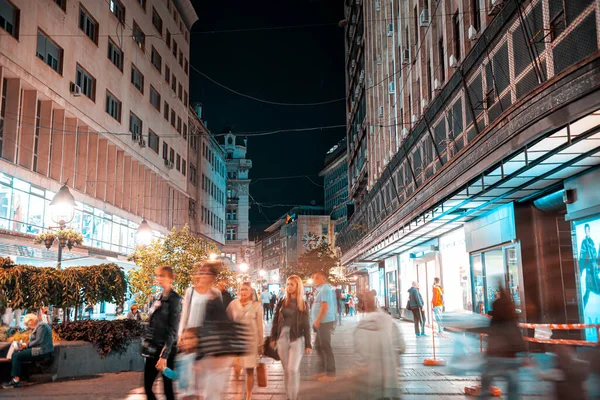Belgrade Serbia March 2019 Night Scene Knez Mihailova Street Main — Stock Photo, Image
