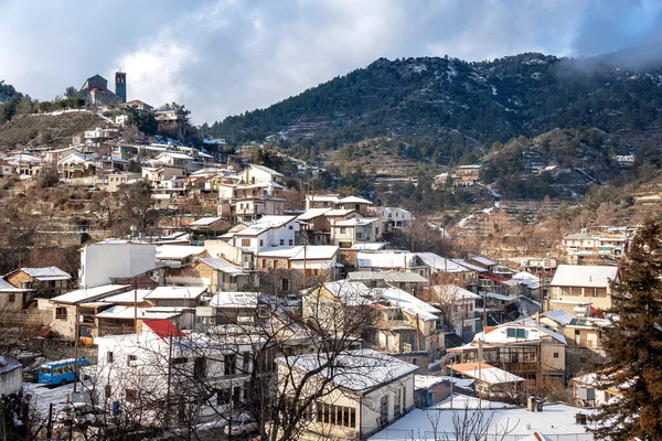 Snow Covered Village Kyperounda Limassol District Cyprus — Stock Photo, Image