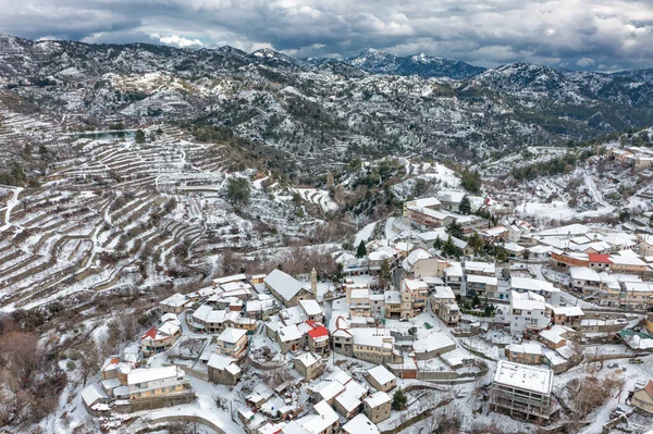 Sněhem Pokrytá Vesnice Kyperounta Limassolský Okres Kypr — Stock fotografie