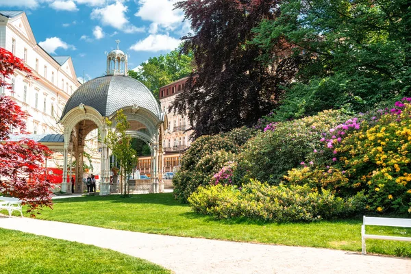 Çek Cumhuriyeti, Karlovy Vary 'deki Dvorak Park manzarası.