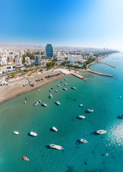 Barcos Pesca Cerca Costa Limassol Chipre Vista Aérea —  Fotos de Stock