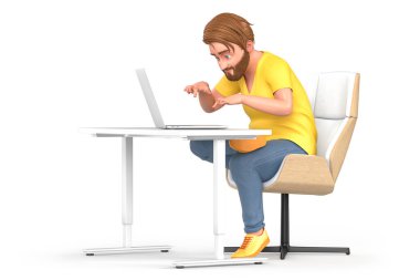 BT uzmanı masasında çalışıyor. Beyaz arka planda izole edilmiş. 3B Hazırlama