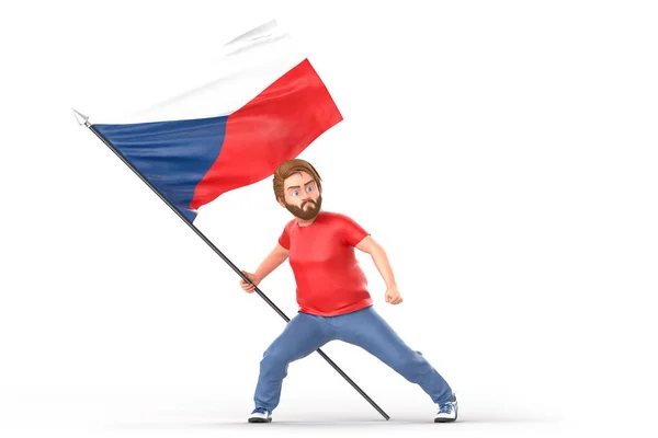 Man Proudly Holding Waving Flag Czech Republic Isolated White Background — Foto Stock