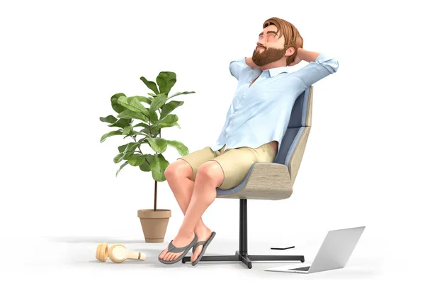 穿着短裤的商人在办公椅上休息 被白色背景隔离 3D渲染 — 图库照片
