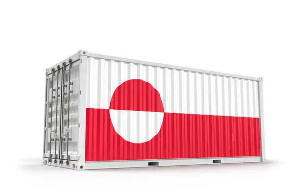 Realistic Shipping Cargo Container Textured Flag Greenland Isolated Rendering — Stockfoto