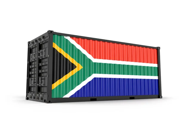 用南非国旗做纹理的现实的货运集装箱 孤立无援3D渲染 — 图库照片