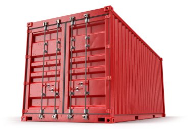 Red metal cargo container textured. Isolated. 3D Rendering