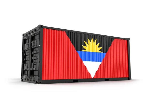 Shipping Cargo Container Textured Flag Antigua Barbuda Isolated Rendering — Stock Photo, Image