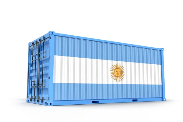 Recipiente Carga Texturizado Com Bandeira Argentina Isolado Renderização — Fotografia de Stock
