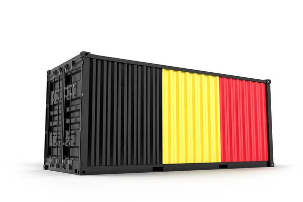 Frachtcontainer Mit Belgischer Flagge Isoliert Rendering — Stockfoto