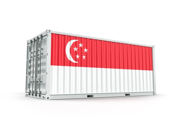 Fraktcontainer Strukturerad Med Singapore Flagga Isolerad Återgivning — Stockfoto