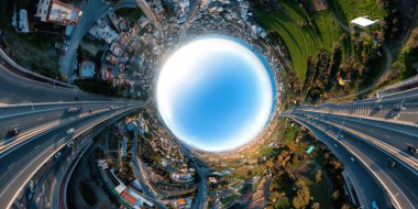 A1 Lefkoşe-Limasol otoyolu, Kıbrıs. Stereografik panoramik projeksiyon