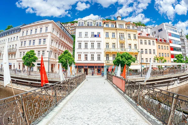 Vista Coloridas Casas Karlovy Vary Una Ciudad Balneario República Checa — Foto de Stock