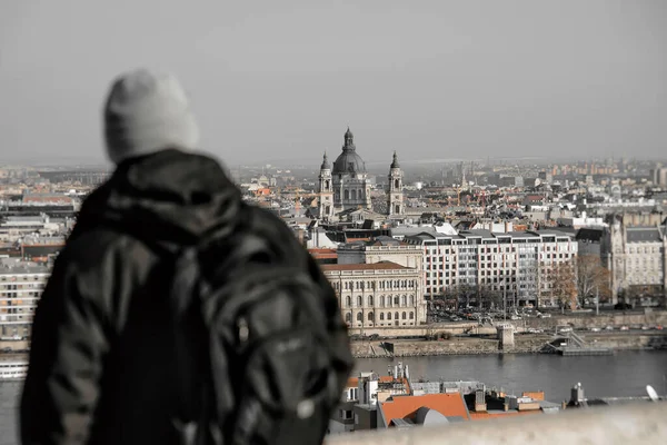 Man Looking Budapest Cityscape Hungary — Stock Photo, Image