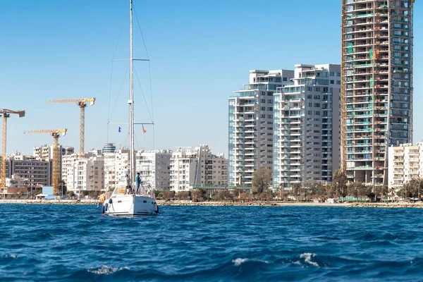 View Moored Yacht Front Limassol Cityscape Cyprus — Stockfoto