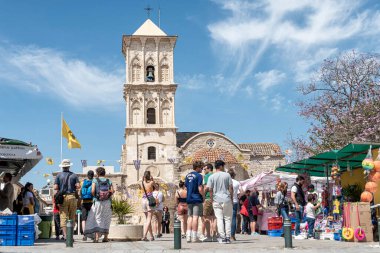 Larnaca, Cyprus - April 16, 2022: Crowd of people in front of Saint Lazarus church during Easter Holidays clipart