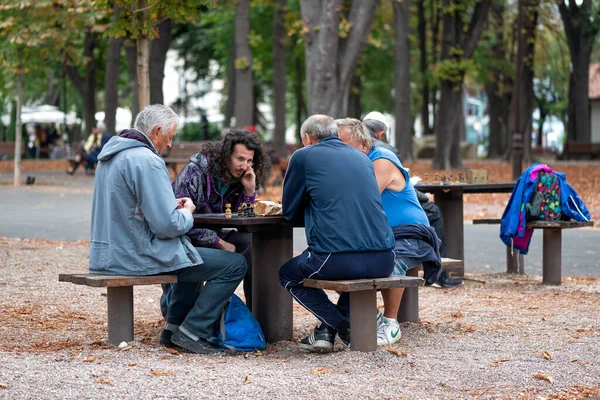 Belgrado Servië September 2019 Mensen Die Schaken Het Openbaar Park — Stockfoto